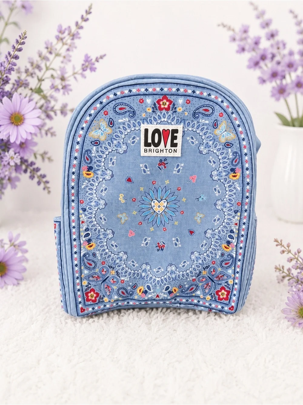 Brighton Love Bandana backpack featuring a light blue paisley and floral NWOT